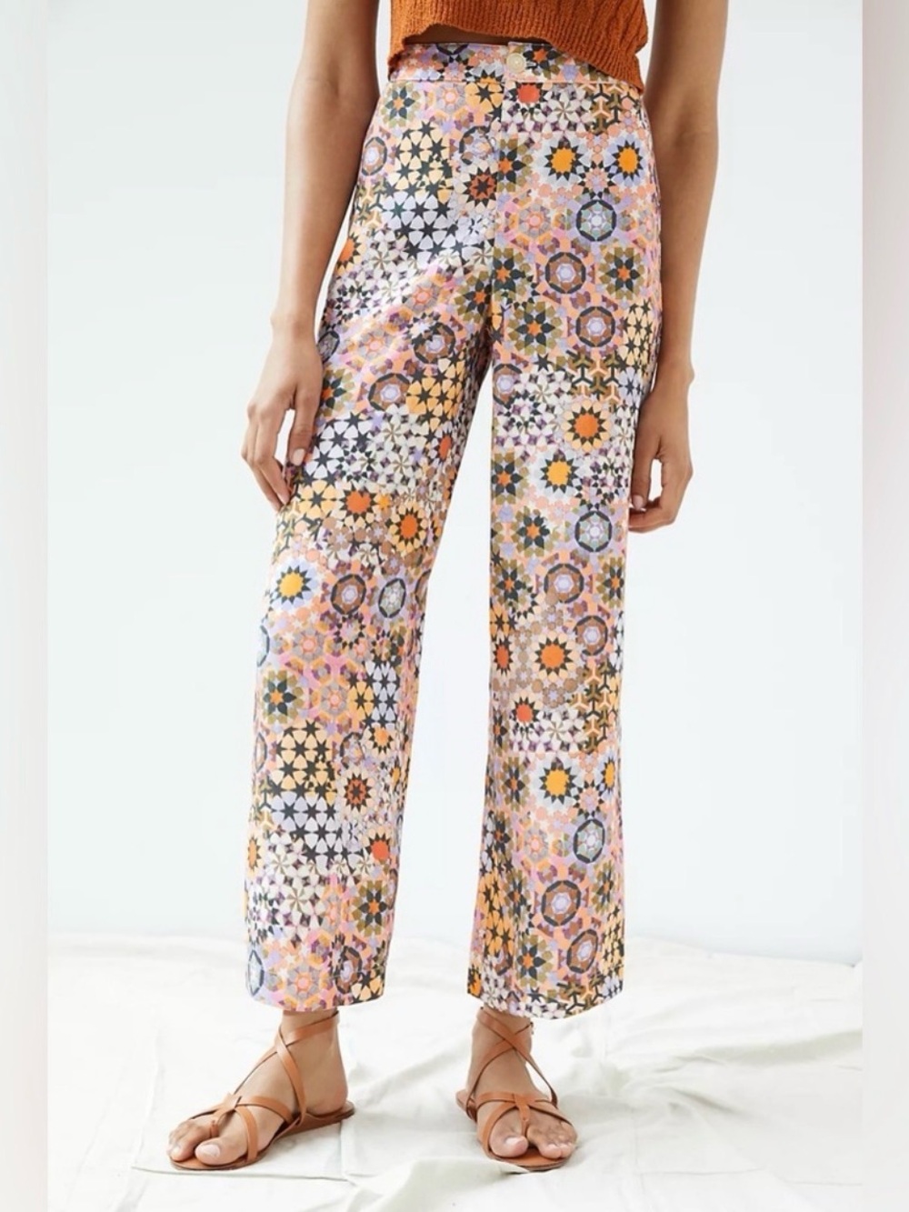 Anthropologie 100% Lyocell Geometric Wide Leg Pull On Pants Boho Hippie 2